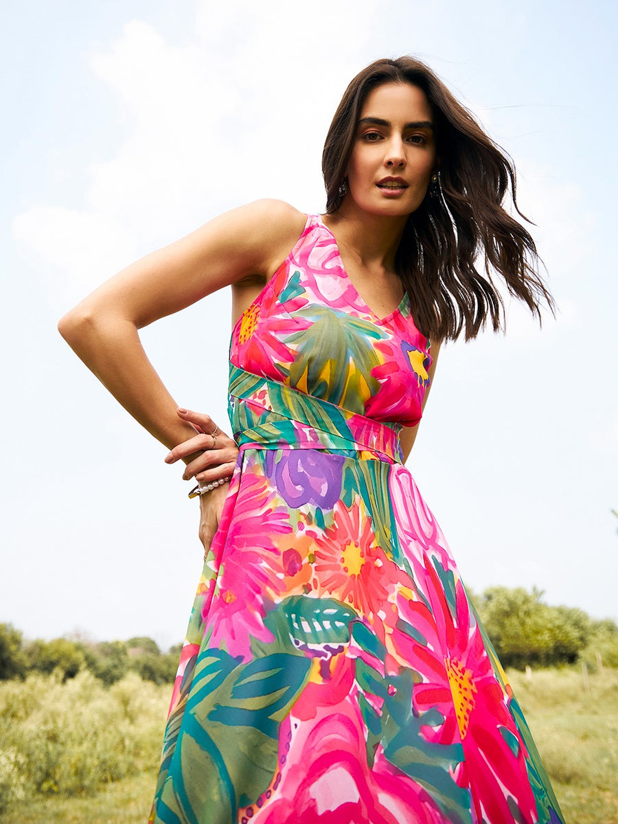 Green Shoulder tie-up midi dress