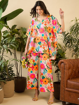 Anti Fit Kaftan Top with Pants in Multi Color Floral Print