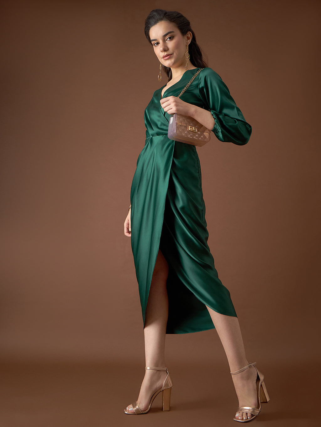 Overlap neck Tulip midi Dress