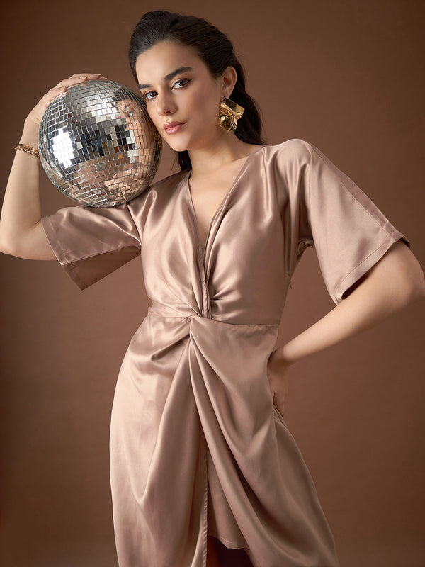 Front Twist Kaftan Dress in Skin Color