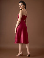 Overlap neck Flared midi Dress in Maroon Color