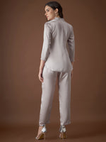 Box Pleat Shirt with pants in Silver Color