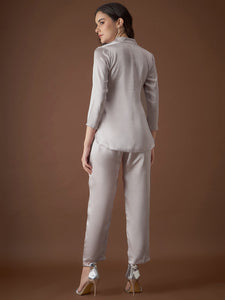Box Pleat Shirt with pants in Silver Color