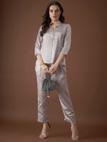 Box Pleat Shirt with pants in Silver Color