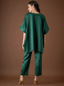 Anti Fit Kaftan Top with Pants in Green Color