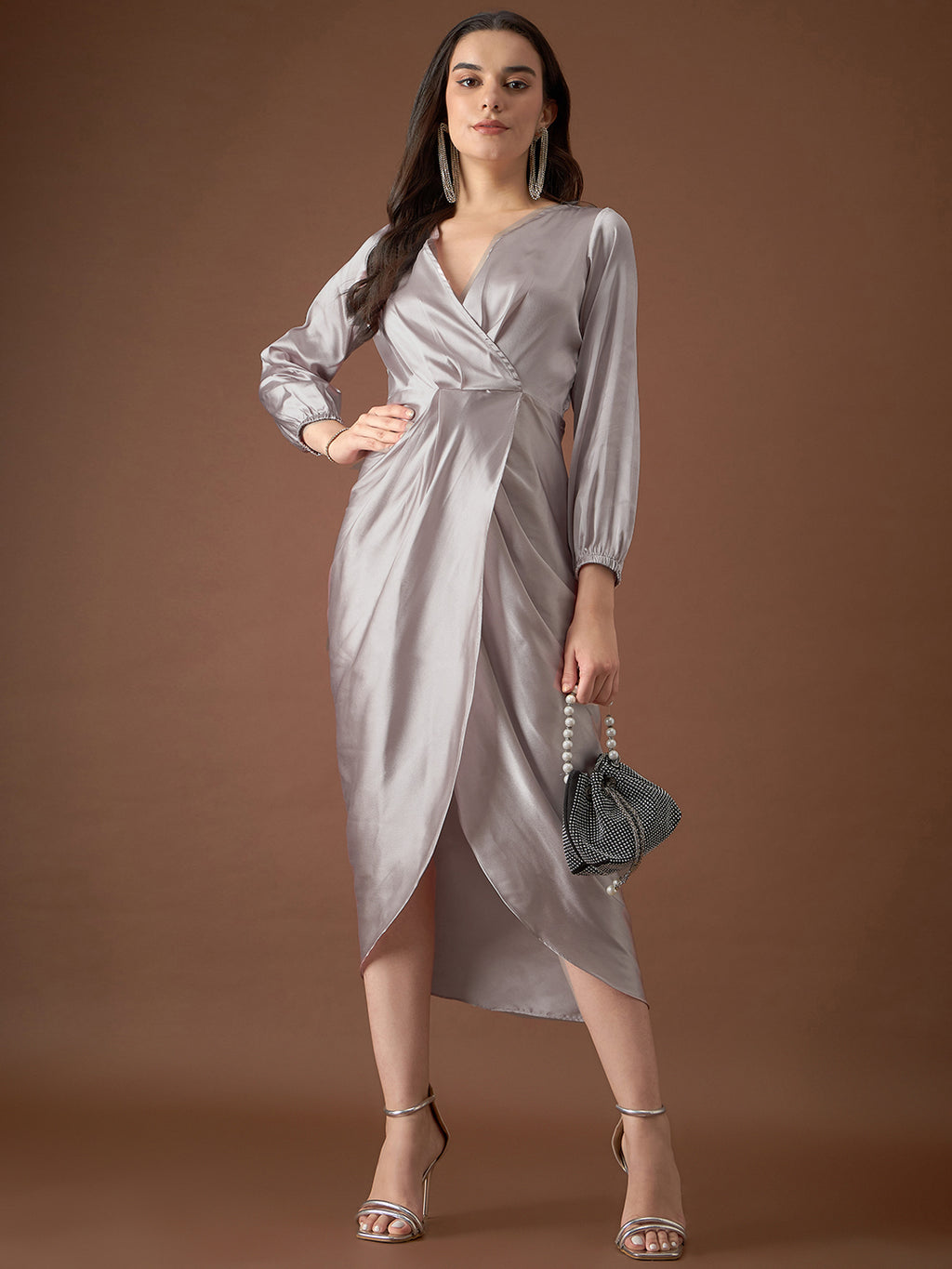 Overlap neck Tulip midi Dress