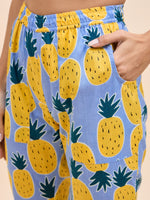 Kurta Pyjama Set in Blue and Yellow Pineapple Print