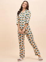 Shirt Pyjama Set in Orange Color Fruit Print