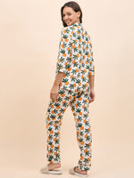 Shirt Pyjama Set in Orange Color Fruit Print