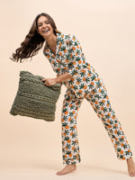 Shirt Pyjama Set in Orange Color Fruit Print