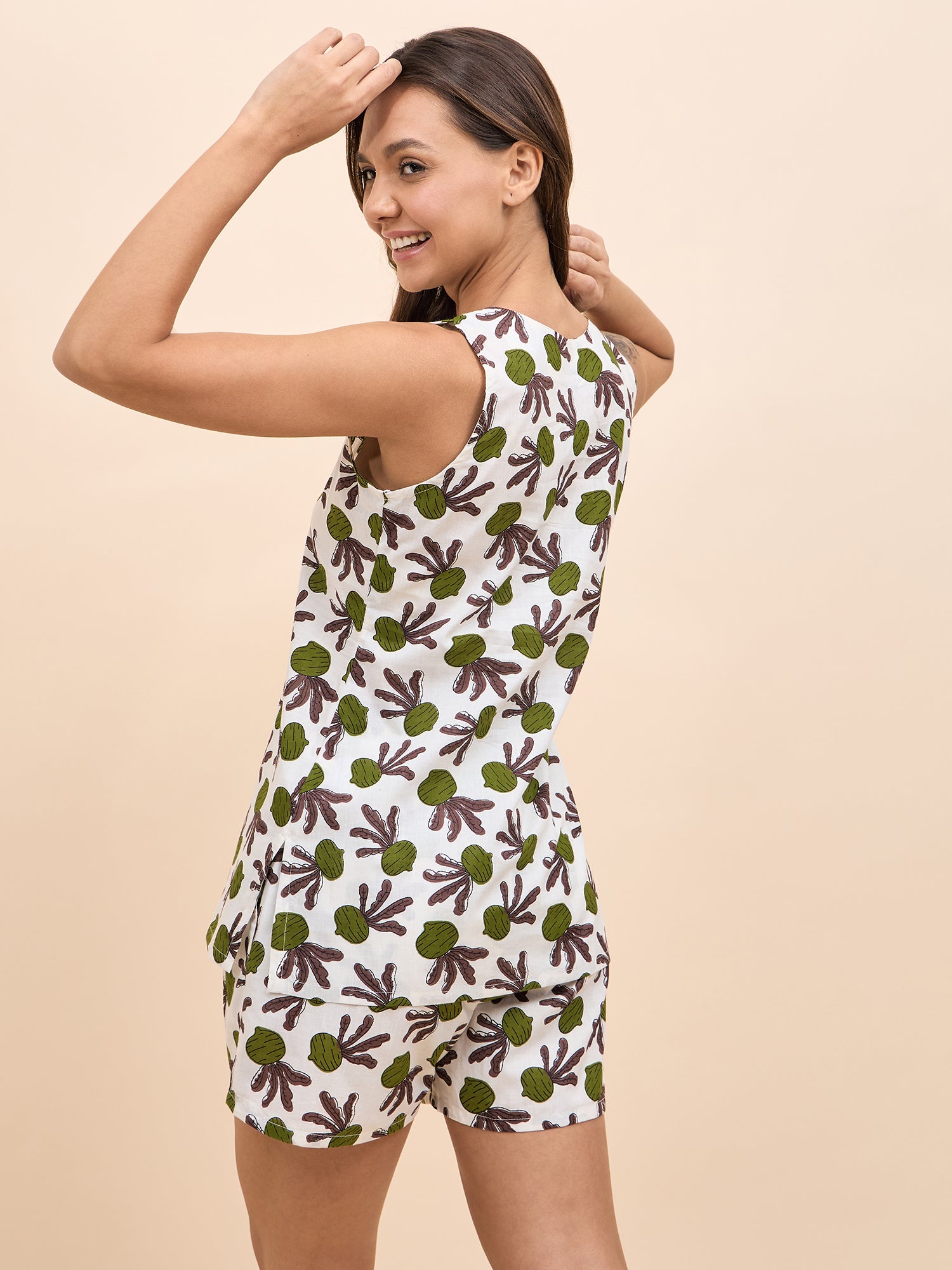 Kurta Shorts Set in Green Fruit Print