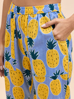 Shirt Pyjama Set in Blue and Yellow Pineapple Print