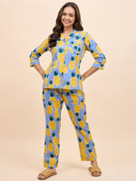 Shirt Pyjama Set in Blue and Yellow Pineapple Print