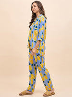 Shirt Pyjama Set in Blue and Yellow Pineapple Print