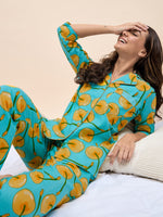 Shirt Pyjama Set in Yellow Fruit Print