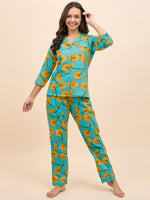 Shirt Pyjama Set in Yellow Fruit Print