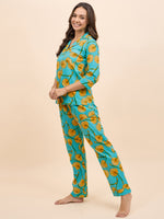 Shirt Pyjama Set in Yellow Fruit Print