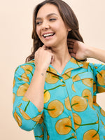 Shirt Pyjama Set in Yellow Fruit Print