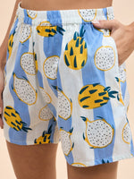 Kurta Shorts Set in Blue and Yellow DragonFruit Print