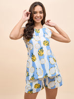 Kurta Shorts Set in Blue and Yellow DragonFruit Print