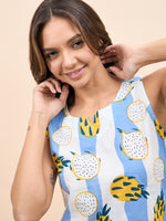 Kurta Shorts Set in Blue and Yellow DragonFruit Print