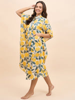 Long Kaftan Dress in Yellow Lemon Print