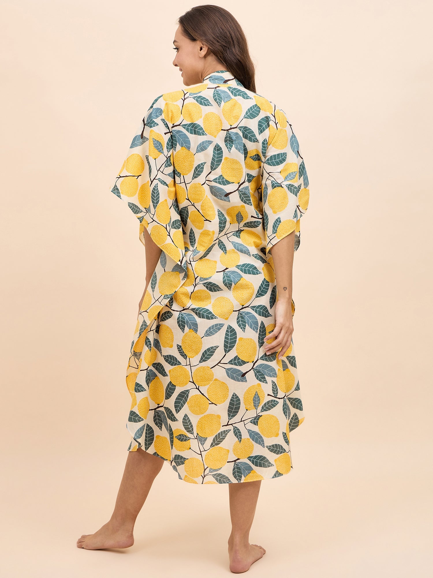 Long Kaftan Dress in Yellow Lemon Print