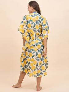 Long Kaftan Dress in Yellow Lemon Print