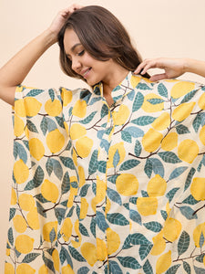Long Kaftan Dress in Yellow Lemon Print