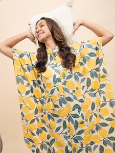 Long Kaftan Dress in Yellow Lemon Print