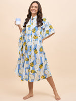 Long Kaftan Dress in Blue and Yellow DragonFruit Print