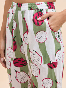 Shirt Pyjama Set in Green and Pink DragonFruit Print