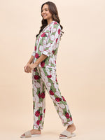 Shirt Pyjama Set in Green and Pink DragonFruit Print
