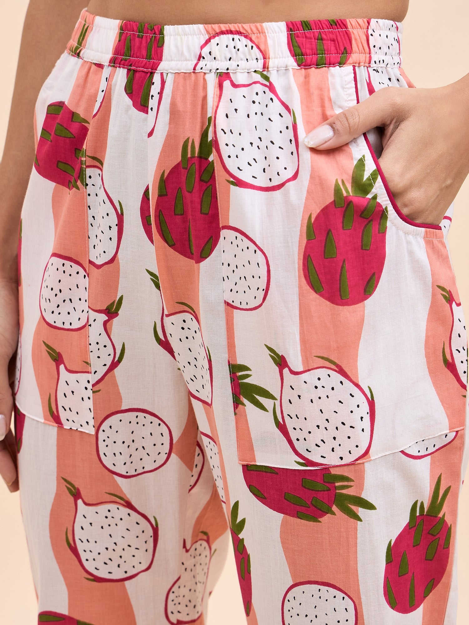 Shirt Pyjama Set in in Peach and Pink Dragonfruit Print