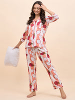 Shirt Pyjama Set in in Peach and Pink Dragonfruit Print