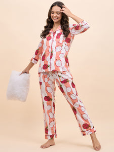 Shirt Pyjama Set in in Peach and Pink Dragonfruit Print