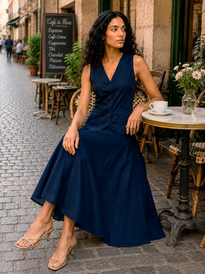 Waist Coat with flare Skirt in Blue