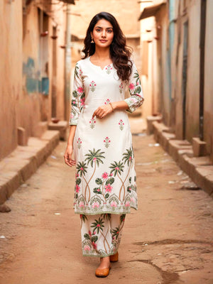 Straight kurta with Palazzo in coconut tree print