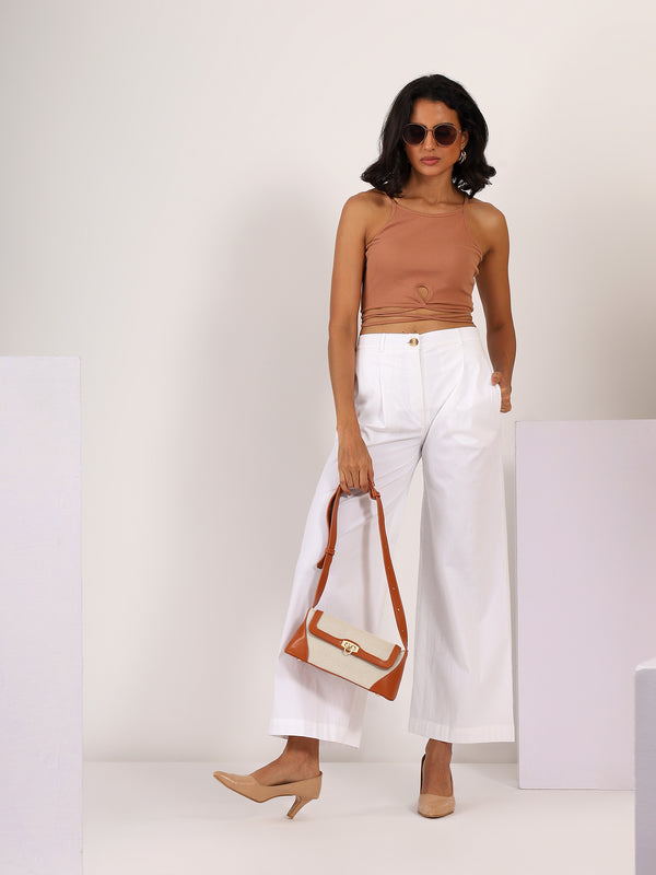 Wide Legged Stretchable COTTON LYCRA Trouser in White