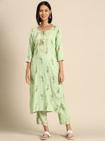 Kurta Pyajama with gota work in Light Green Print