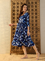Front button down Midi Dress in Blue Tie & Dye