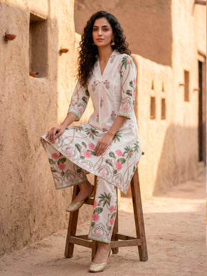 Flared Kurta with Palazzo in coconut tree print