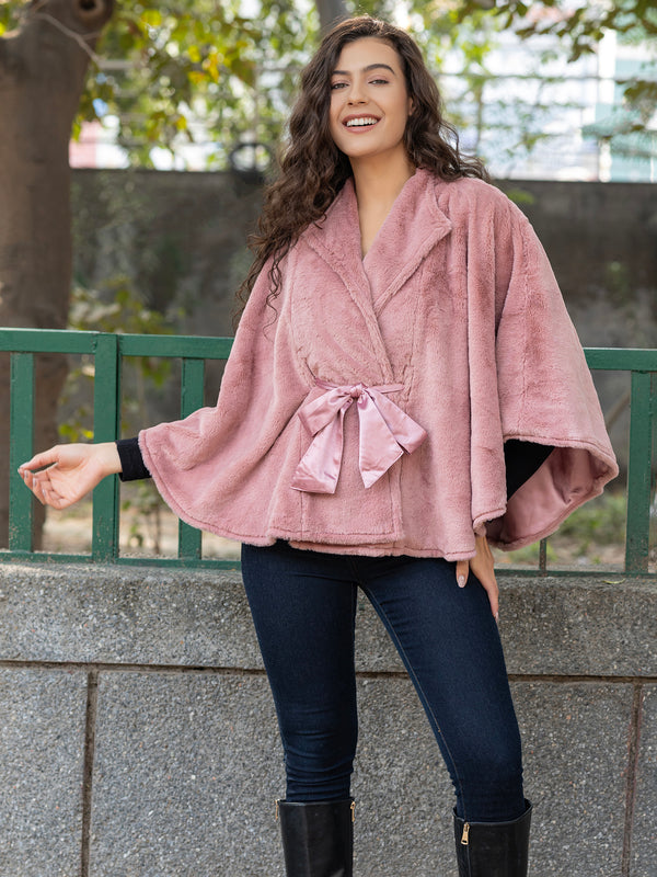 Fur Cape with Tie up in Pink