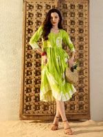 Front button down Midi Dress in Lime Green Tie & Dye