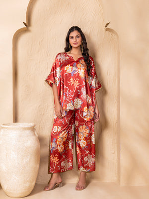Anti Fit Kaftan Top with Pants in Rust Floral Print