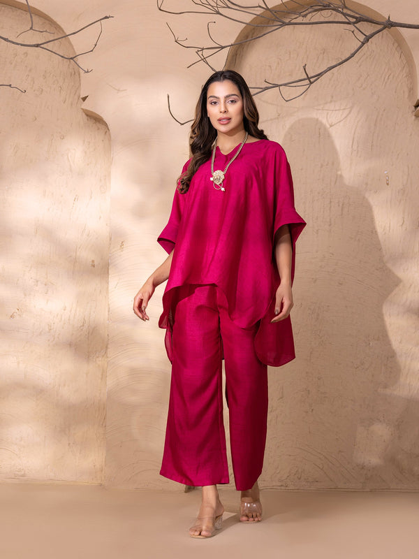 Anti Fit Kaftan Top with Pants in Fuchsia Silk