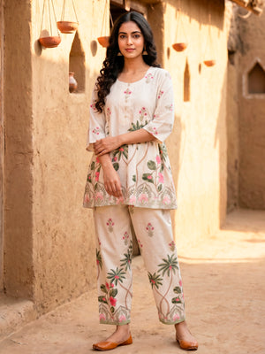 Flared short Kurta with Salwar in coconut tree print