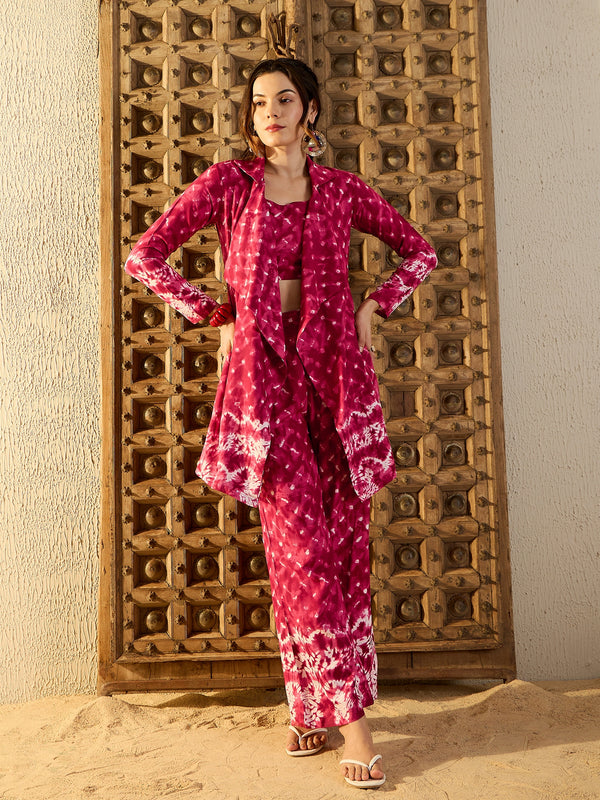 Three piece Co-Ord Set in Maroon Tie & Dye