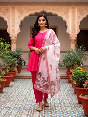 Short Flare kurta with farshi salwar and Dupatta in Pink