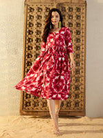 Front button down Midi Dress in Maroon Tie & Dye